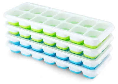 Eiswürfelform Silikon mit Deckel, 4 Stück, Blau/Grün, 56 Würfel