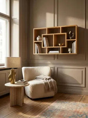 Produktbild von Wandregal PAOLA buche 85 x 47,5 x 16 cm MDF-Holz Hängeregal modern, Design Wandboard freischwebend, Holzregal offen zum Hängen