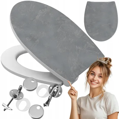Produktbild von WC Sitz - Toilettensitz - Grau - 44,5 Cm X 38,5 Cm - Antibakteriell - Selbstschließend - Toilettendeckel