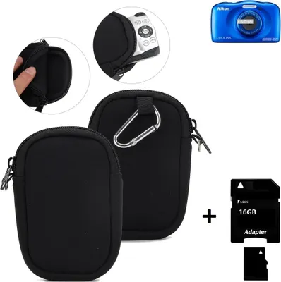 Produktbild von K-S-Trade® Kameratasche kompatibel mit Nikon Coolpix W150 Schutz Hülle Kompaktkamera Tasche Travelbag sleeve case neopren Fototasche + 16GB