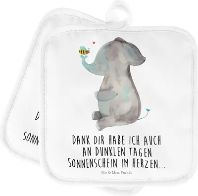 Produktbild von Mr. & Mrs. Panda Topflappen Elefant Biene - Weiß - Geschenk, Topflappenset, Hochzeitsgeschenk, Lustige Sprüche, Kochlappen, Liebesspruch, Topfuntersetzer, Set, Liebe