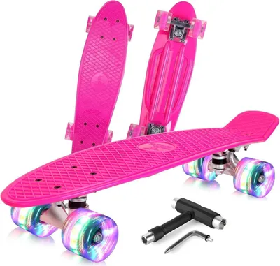 Produktbild von Skateboard Cruiser 22 Zoll LED Leuchtrollen Pink inkl. T-Tool