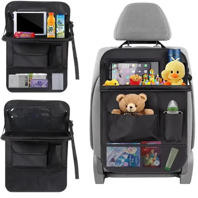 Produktbild von Auto-Rücksitz-Organizer mit Klapptisch und Tabletfach – praktischer Kindersitz-Organizer für Ordnung und Komfort auf jeder Fahrt