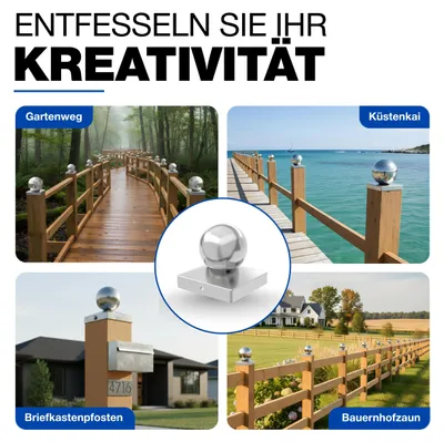 Produktbild von Pfostenkappe Kugel Edelstahl 71 x 71 mm Zaunkappe Pfostenabdeckung Schutzkappe