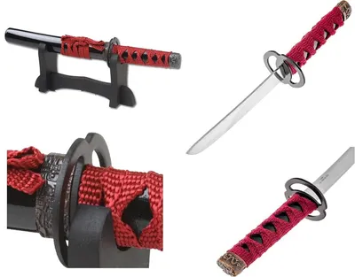 Image de Coupe-papier en forme de tanto japonais avec support, mini katana épée 24cm | SW-1811BK