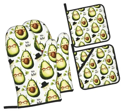 Image de Gants de cuisine - Ensemble, motif avocat, imperméables