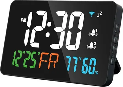 Produktbild von Tuya WLAN-Tischuhr, Kalender, intelligentes Thermometer und Hygrometer mit digitaler LED-Anzeige, unterstützt automatische Kalibrierung, WLAN, 4 einstellbare Helligkeitsstufen und Fernanzeige