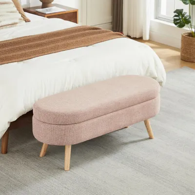 Image de Banc avec rangement, 110 cm, revêtement en velours, banc moderne avec compartiment de rangement, rose