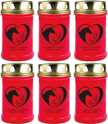 Image de Bougie funéraire - Pack de 6 - Rouge 48h ( couvercle or ) - coeur noir