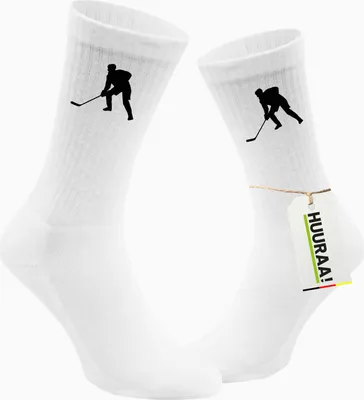 Produktbild von Huuraa Uni Socken Eishockey Silhouette 42/46 White Baumwolle Tennissocken Geschenkidee
