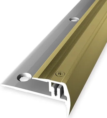 Produktbild von Treppenkantenprofil 27 x 23 x 2700 mm Winkelprofil Einfasshöhe 7 - 16 mm Aluminium Geriffelt Versenkt Gebohrt Gold Küberit