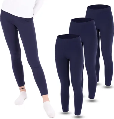 Produktbild von 3 Mädchen Leggings Set lang Baumwolle blickdicht Freizeithose elastisch Dunkelblau 128-134