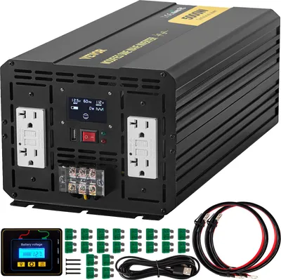 Immagine prodotto di Inverter VEVOR, inverter a onda sinusoidale modificata da 5000 W, adattatore per veicoli da 12 V CC a 110 V CA, con LCD, telecomando, luce a LED e prese GFCI per camper, camion, barche e ambienti esterni