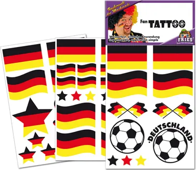 Produktbild von 1 Bogen Haut Tattoo Aufkleber Wasserfest WM EM Fußball Schwarz Rot Gold Party