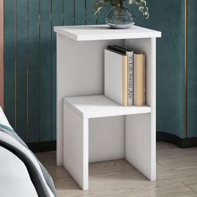 Obrázok produktu pre Skye Decor, kvalitný nočný stolík, biely, 29,6 x 50 x 29,6 cm | 100 % melamínom potiahnutá drevotriesková doska, hrúbka: 18 mm | Ideálny do modernej spálne, elegantný a funkčný.