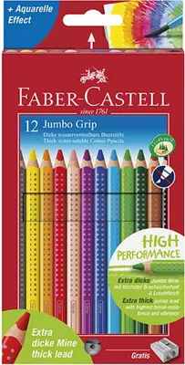 Obrázok produktu pre Farebné ceruzky Faber Castell Jumbo Grip, rozpustné vo vode, pole s názvom, 12 kusov v škatuľke