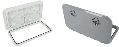 Produktbild von Inspektionsluke, 606 x 353 mm, weiß oder grau, abschließbar, wasserdicht, mit Dichtung, schlagfest Größe: Weiß