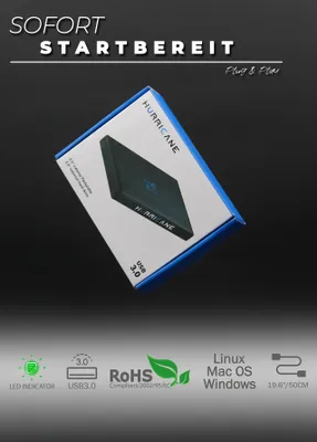 Produktbild von Hurricane GD25612 externe Festplatte 750GB 2,5' USB 3.0 PC Mac PS4 PS5 XboxTV