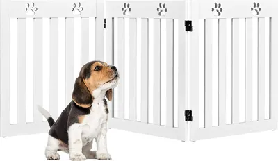 Produktbild von Faltbares Hundschutzgitter, 60 cm hoch, 3 Teilig Absperrgitter, Schutzgitter für Kamin, Ofen, Treppe, Hundegitter aus Holz (weiß)