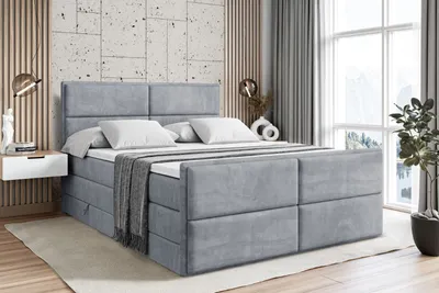 Produktbild von ALTDECOR Boxspringbett mit Fußteil, 2 Matratzen und Topper - 180x200 cm - AURA-Z KING - Grau Samt - Polsterbett mit, H3- und H4- Matratzen, Bettkasten und Lattenrost, Bett mit Stauraum