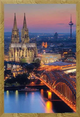 Immagine prodotto di Città tedesche - Poster - Cattedrale di Colonia - Notte + cornice rimovibile, Shinsuke® Maxi MDF oak, vetro acrilico