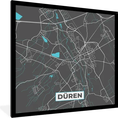 Produktbild von MuchoWow® Gerahmtes Poster Deutschland - Blau - Düren - Stadtplan - Karte 40x40 cm - Poster mit Schwarzem Bilderrahmen Wandposter Rahmen Foto Bilder - Mit Rahmen - Wanddekoration Schlafzimmer