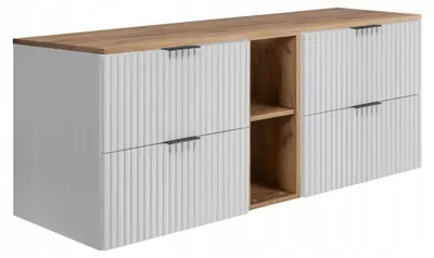 Zdjęcie produktu dla Szafka Łazienkowa Wisząca Pod Umywalkę Regał Blat 140X46Cm Flisan Biały Dąb