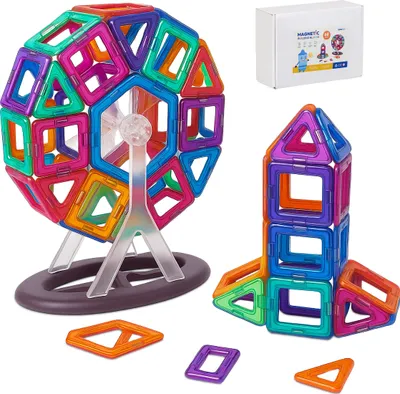 Produktbild von Relaxdays Magnetbausteine, 68-tlg. Set, verschiedene Formen, Magnetspielzeug, ab 3 Jahre, Magnetsteine Kinder, ABS, bunt