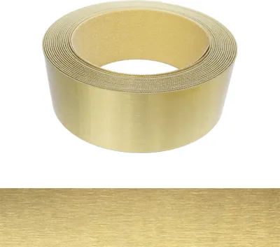 A roll of gold brushed metal edge banding tape with adhesive.