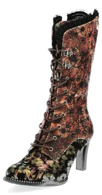 Produktbild von Laura Vita Damen Schnürstiefel mit Blumenmuster und Rüschen Alcbaneo 351, Größe:40 EU, Farbe:Braun