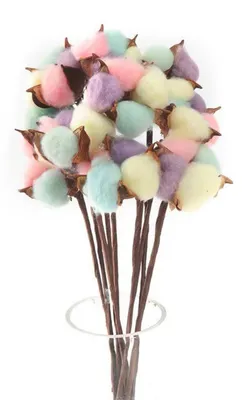 10 getrocknete Baumwollblumen mit Stiel, 40 cm, Naturweiß