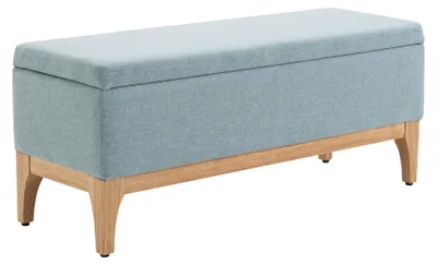 Image de HOMCOM Banc rembourré avec coffre de rangement, revêtement en tissu imitation lin et structure en bois, design scandinave, idéal pour l'entrée, dimensions : 110x39x45 cm, couleur : bleu