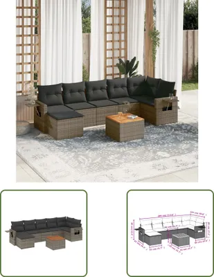 Produktbild von The Living Store 8-tlg. Garten-Sofagarnitur mit Kissen Grau Poly Rattan