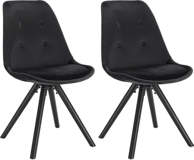 Obrázok produktu pre Happyment Zizi návštevnícka stolička – čierna – jedálenské stoličky – zamat – drevené nohy – sada 2 ks – výška sedadla 46 cm – Deluxe