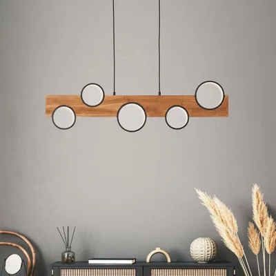 LED Pendelleuchte schwarz & Holz, höhenverstellbar, 100 cm