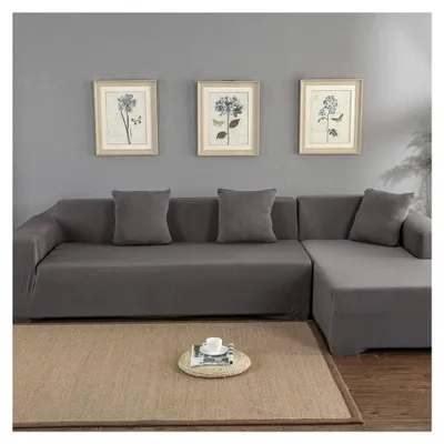 Produktbild von Elastischer Sofabezug für L-Form, Stretchbezug für 3 + 2-Sitzer Ecksofa (Grau)
