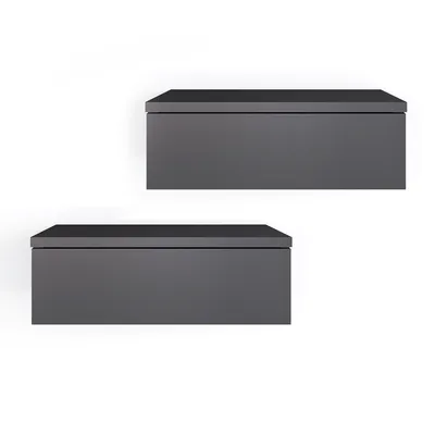 Produktbild von KOMTO Wandregal mit Schublade Anthrazit - Nachttisch Hängend 2er Set Nachttisch Wandmontage Wandschublade Nachtschrank Hängend | Monaco 46 x 30 x 15 c