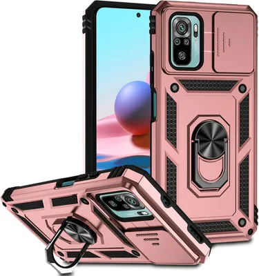 Image de Étui pour Xiaomi Redmi Note 10 4G / Note 10S étui double couche avec couvercle coulissant pour appareil photo et anneau de support Rose