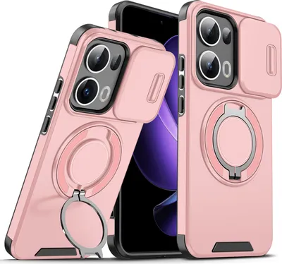 Produktbild von Handyhülle für Oppo Reno13 Pro Dual-Layer Stoßfest Militär Hülle mit Dia Kameraschutz und Magnetisch Ring Ständer Pink