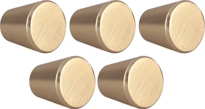 Immagine prodotto di Natural Goods Berlin maniglie per mobili rotonde KEGEL, pomelli per mobili con ⌀25mm, pomelli per armadi adatti a spessori di ante di 15-22mm, maniglie per armadi da cucina, cassettiere, credenze ecc., oro (spazzolato), 5 pezzi