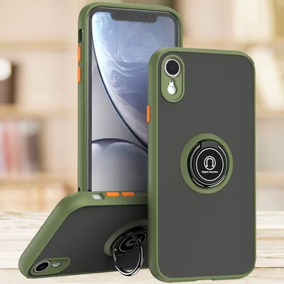 Produktbild von iPhone XR Hülle, Ring Halter Ständer Matte Transluzent TPU Rahmen Stoßfest Schutzhülle für iPhone XR Grün