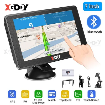 Obrázok produktu pre GPS navigácia s 7-palcovým dotykovým displejom pre nákladné vozidlá, autobusy a osobné automobily, s Bluetooth, hlasovou navigáciou, asistentom jazdy a aktualizáciou máp pre 48 krajín v Európe. Pamäť: 256 MB RAM, 8 GB