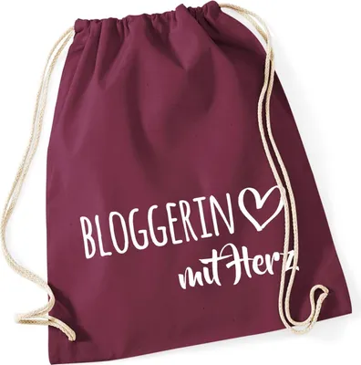 Produktbild von Huuraa Turnbeutel Bloggerin mit Herz 12 Liter Burgundy Baumwolle Rucksack Geschenkidee