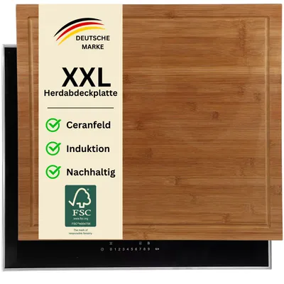Produktbild von MOON HOME Schneide- und Abdeckplatte - Eclipse, aus nachhaltigemBambus/Holz, antibakteriell, große 2 in 1 Herdabdeckplatte, rutschfeste Füße