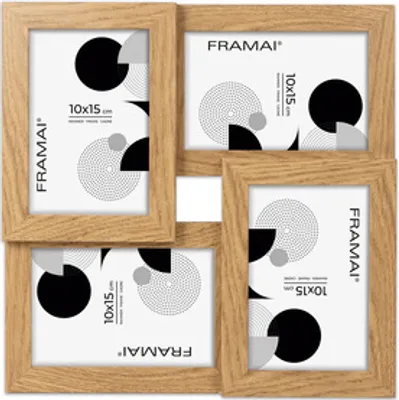 Obrázok produktu pre FRAMAI® Rám na 4 fotografie, drevený rám z MDF, rám s nerozbitným plexisklom, hnedý
