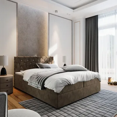 Produktbild von Masseno Boxspringbett RIVA 180x200 cm Komplett-Set mit Bonell Matratze und Topper, Polsterbett mit Bettkästen -Braun, MAGIC VELVET 2205