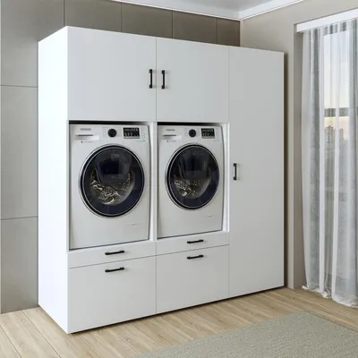 Immagine prodotto di Roomart SERIE 2 Armadio doppio per lavatrice, larghezza 194 cm, bianco