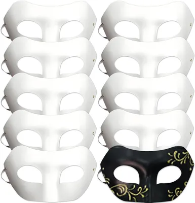 Productafbeelding van Papieren maskers - Set van 10 - Doe-het-zelf wit masker om te knutselen - Blanco maskers - Wit masker om te schilderen