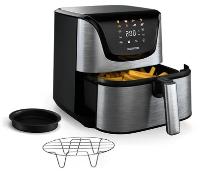 Produktbild von Klarstein AeroVital Deluxe Heißluftfritteuse – 5,4L Airfryer, 1700W, Touch-Display, 8 Programme, Antihaftbeschichtung, Grillrost & Pizzablech, Cooltouch-Gehäuse, Timer & Temperaturkontrolle, Edelstahl