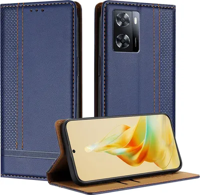 Produktbild von Handyhülle für OPPO A57 4G Leder Flip Klappbare Schutzhülle mit Standfunktion Blau